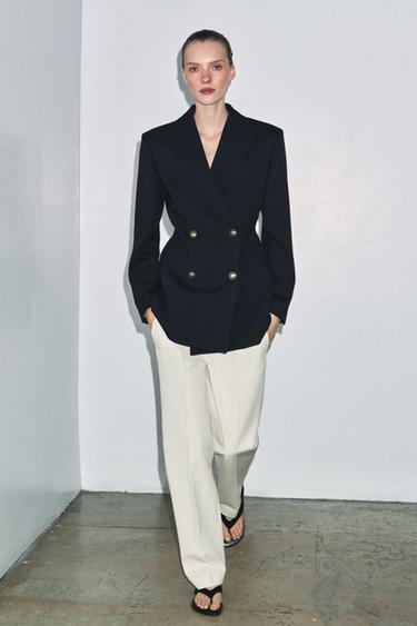 Zara ZW COLLECTION STRAIGHT CHINO PANTS - Ecru