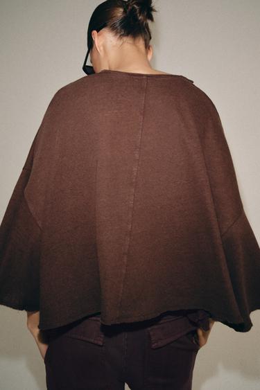 T-SHIRT CAPE EN COTON ET LIN - Marron de Zara - Image 2