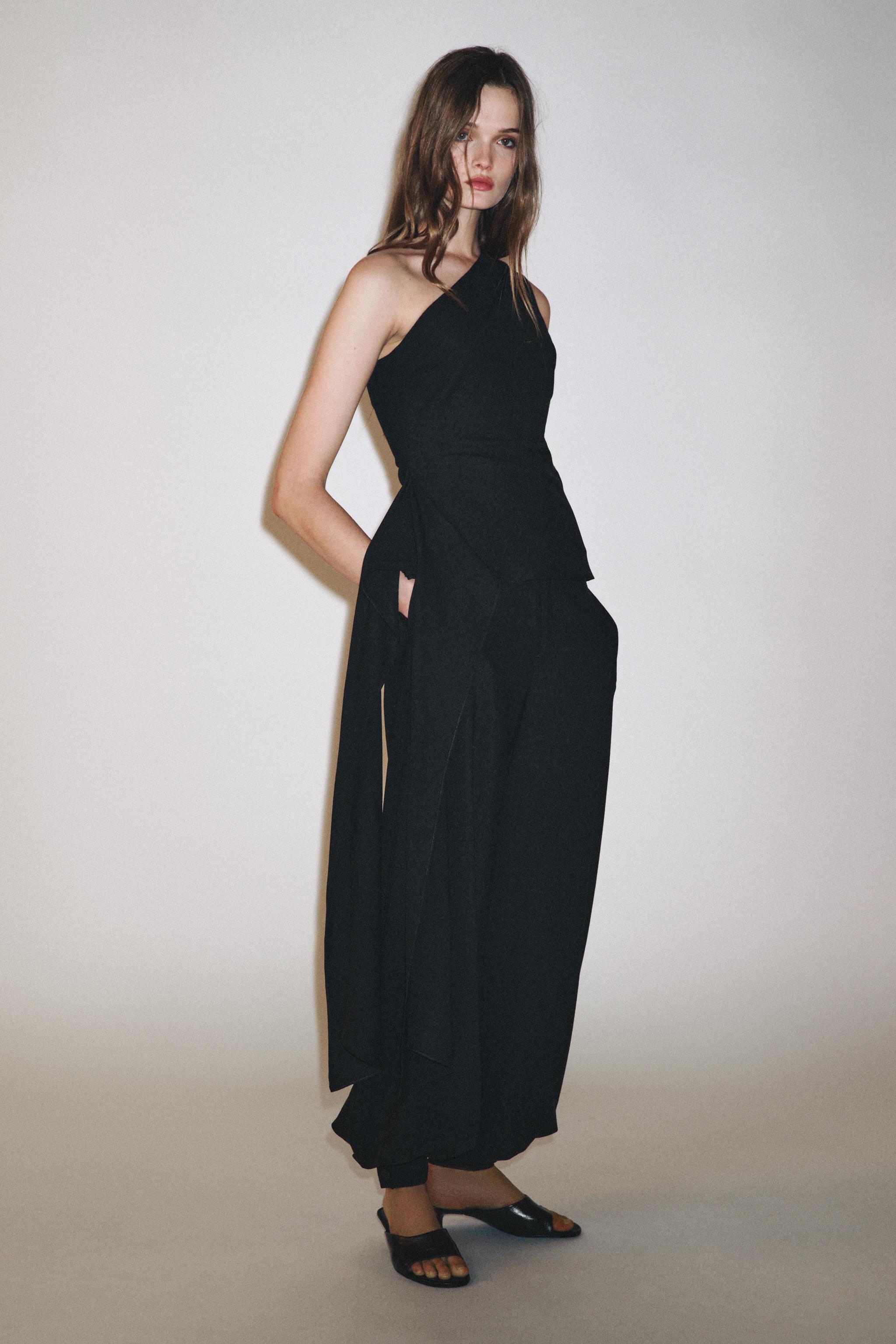 トップス ssss ZW COLLECTION ASYMMETRIC TOP WITH TIE - Black | ZARA South