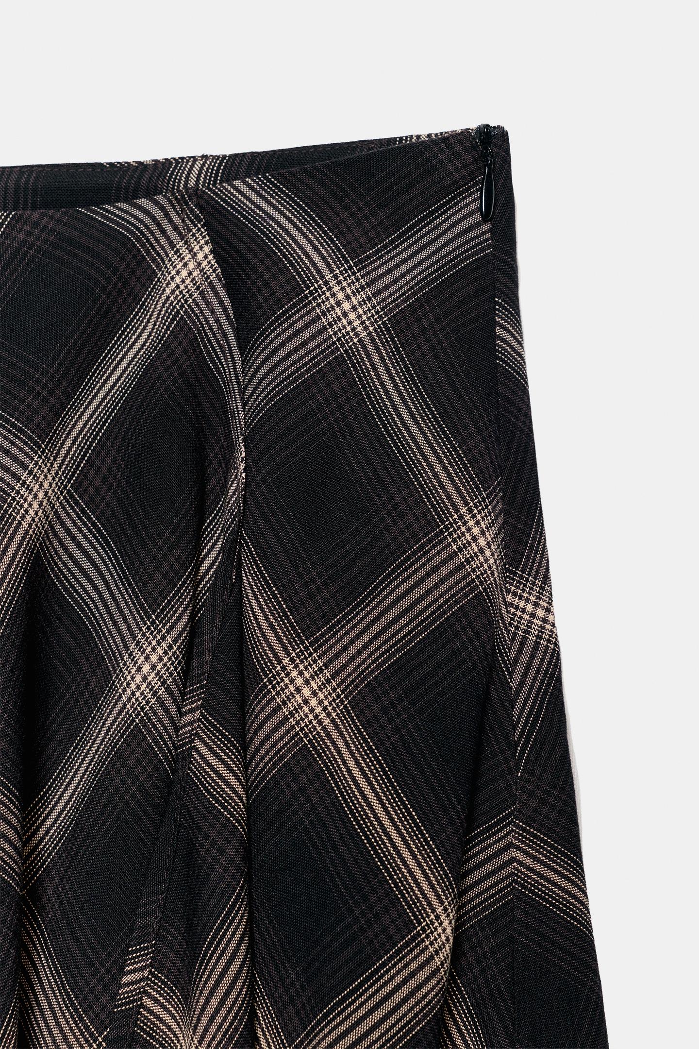 Женская юбка Zara Asymmetric Check with Slit, цвет: Чёрный / Коричневый — фото 9