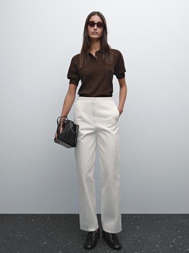 Pantalón ancho sin cinturilla algodón - Blanco de Zara - Imagen 0