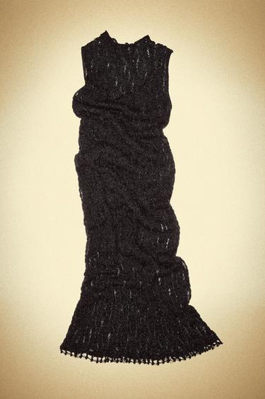Zara METALLIC THREAD LONG DRESS - Black