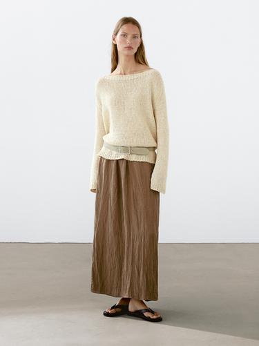 Zara Lightweight pleated skirt with elasticated waistband - Champagne