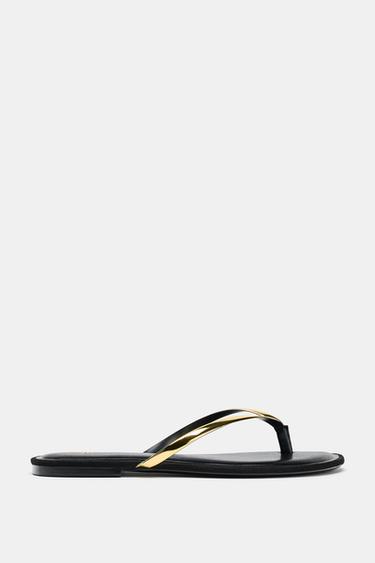 FLAT SANDALS WITH METAL DETAIL - Black by Zara - Image 0