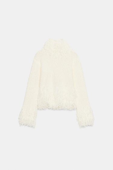 PULL EN MAILLE À FRANGES - Écru de Zara - Image 4