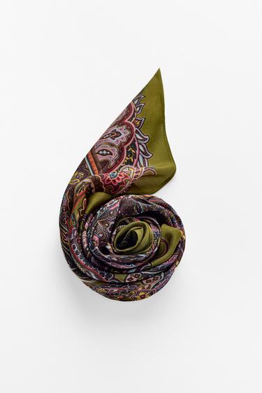 PAISLEY PRINT VISCOSE BLEND SCARF - Olive green by Zara