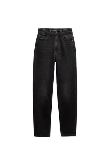 Front view of black jeans with front and back pockets.