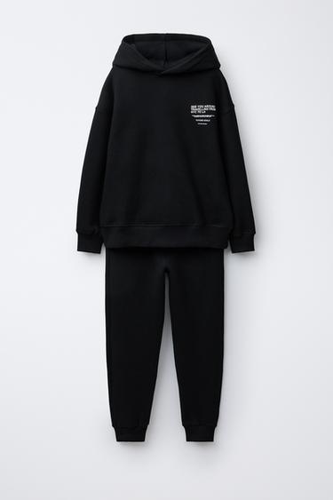 Zara PLUSH JOGGING SWEATSHIRT AND JOGGER PANTS SET - Black