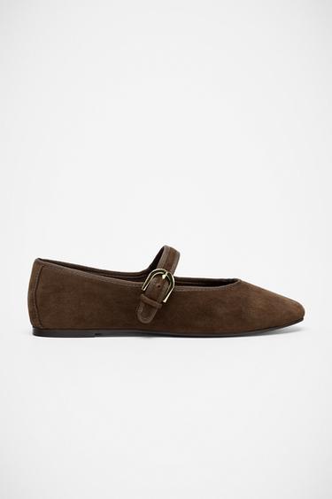 SUEDE BALLET FLATS - Chocolate Brown by Zara