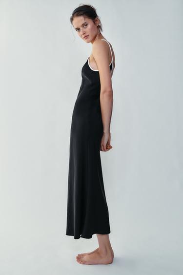 SATIN-MIDIKLEID MIT KONTRAST-DETAILS - Schwarz von Zara - Bild 0