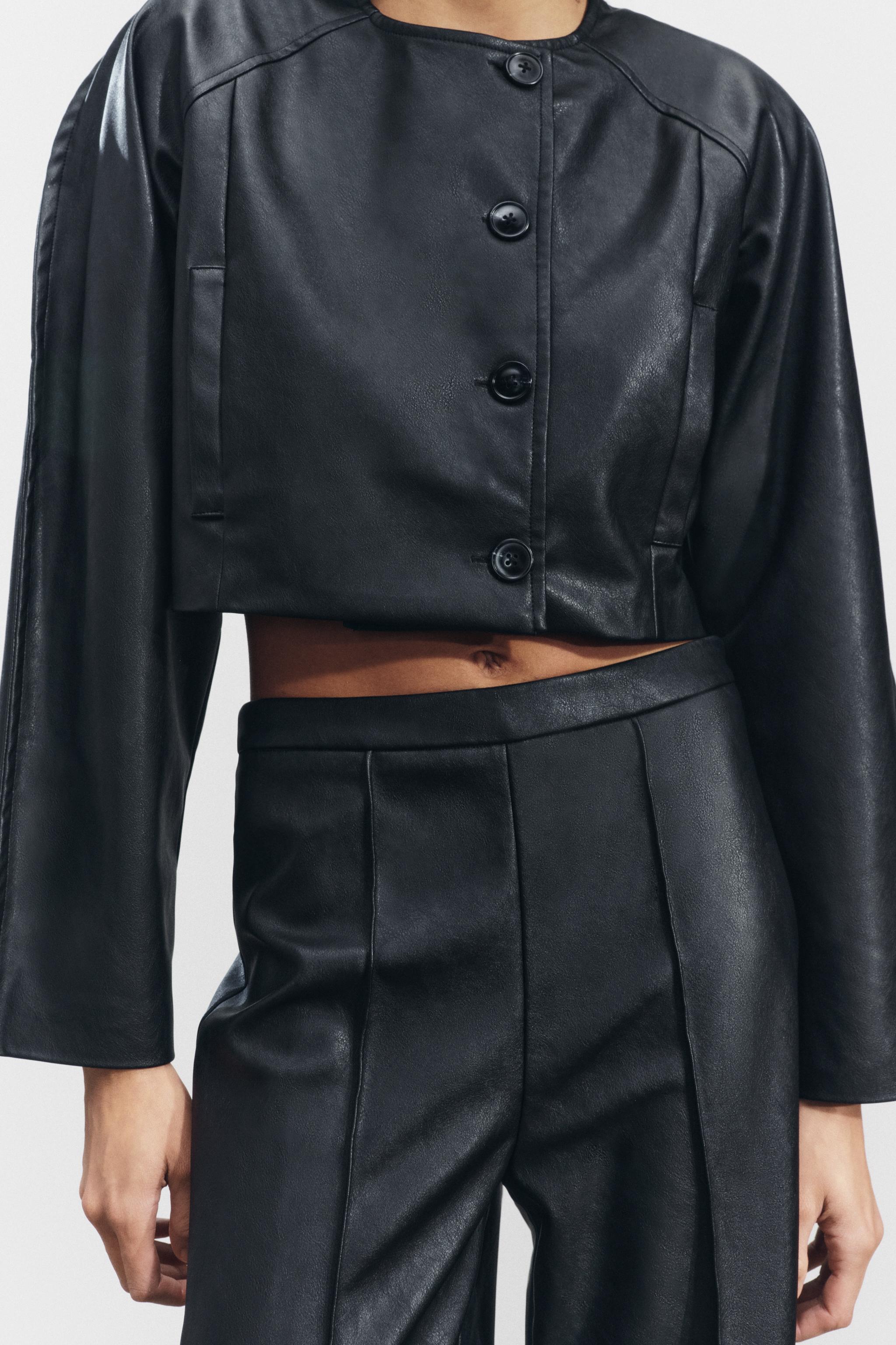 Zara faux leather shops crop jacket