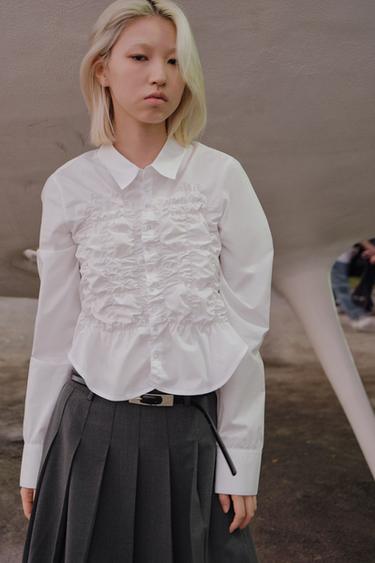 Zara 彈性府綢襯衫 - 白色