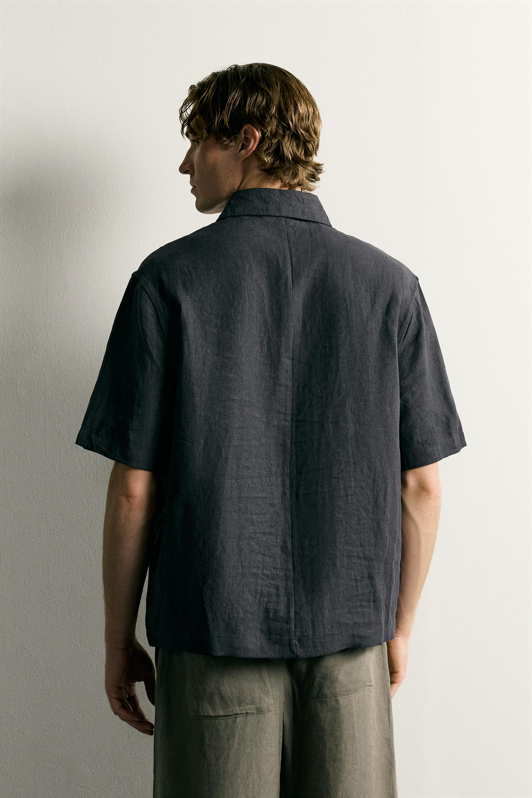 100% LINEN BOXY FIT POLO SHIRT - thumbnail 3