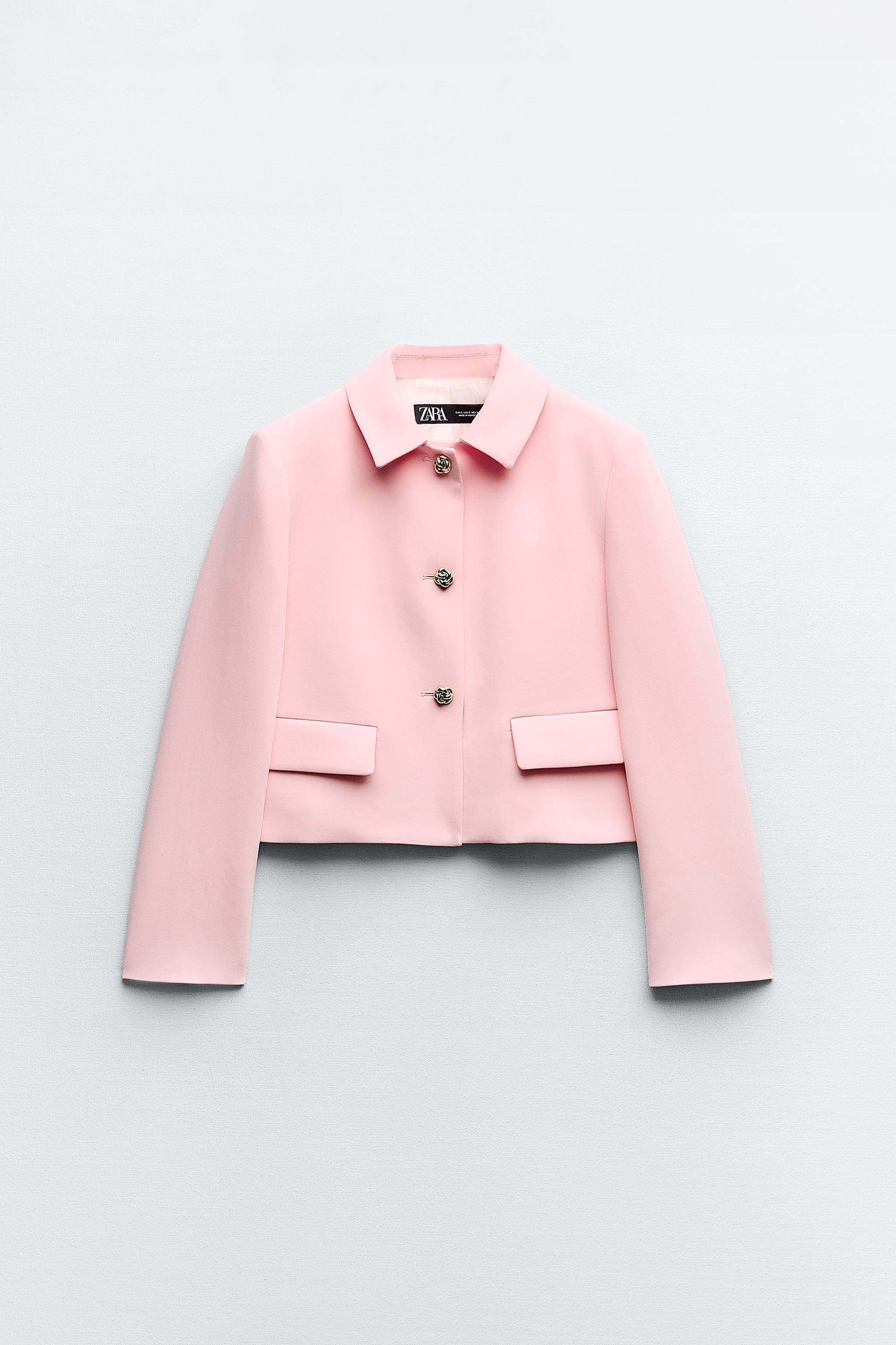 Zara Set Satin Effect Cropped Blazer and Wide Pants Pink Size XS S XL NEW