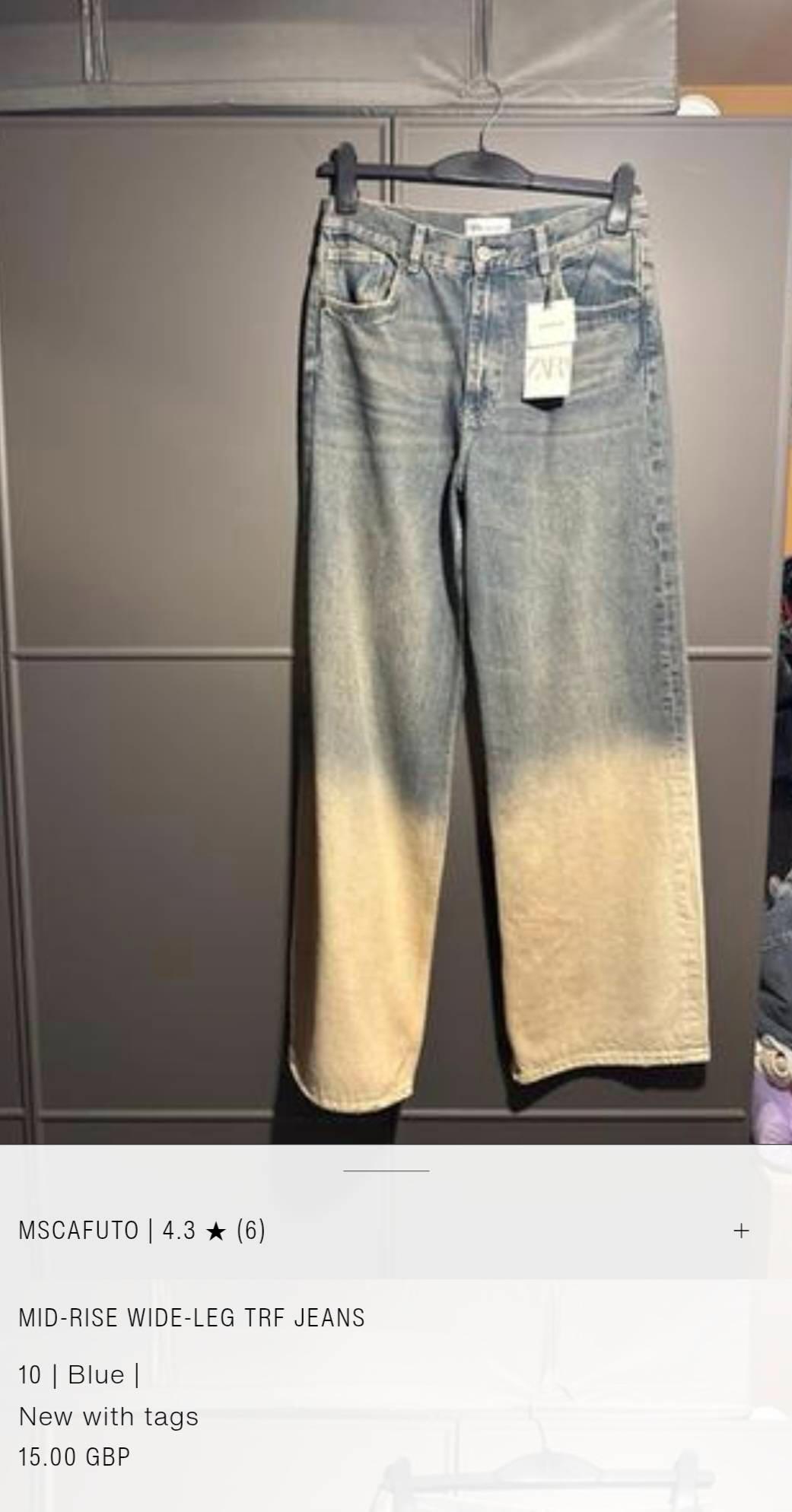Blue and beige faded baggy jeans. MSCAFUTO | 4.3 (6) + MID-RISE WIDE-LEG TRF JEANS 10 | Blue | New with tags 15.00 GBP