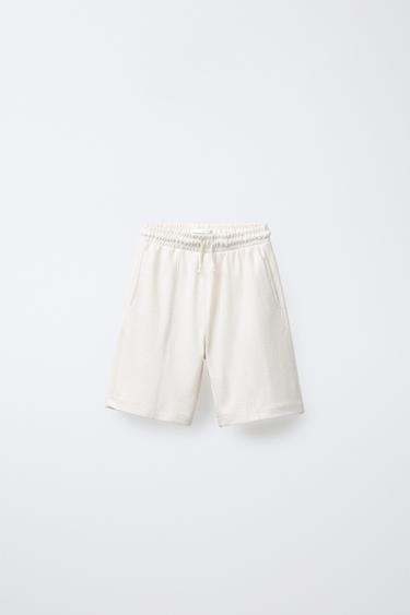 TEXTURED KNIT STRAIGHT BERMUDA SHORTS - Oyster-white by Zara