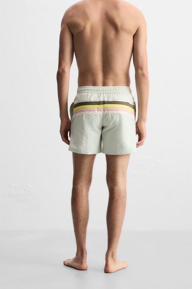 MID-LENGTH CONTRAST STRIPE SWIMMING TRUNKS - Sea green by Zara - Image 3