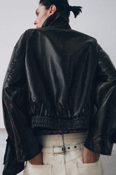 VESTE EFFET MATIÈRE SYNTHÉTIQUE ÉCHARPE ZW COLLECTION - Noir de Zara - Image 2