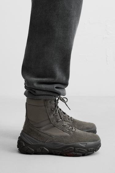 TEXTURED SOLE HIGH-TOP TRAINERS - Taupe Grey by Zara - Image 0
