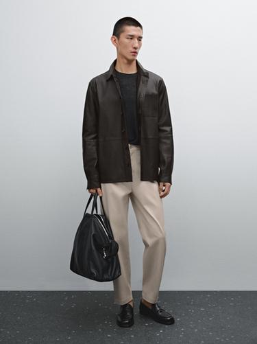 Pantalón relaxed cropped mezcla algodón - Beige de Zara