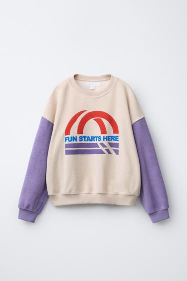 Zara TERRY CONTRAST SLEEVE SWEATSHIRT - Ecru