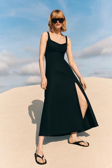 VESTIDO MIDI ABERTURA - Negro de Zara