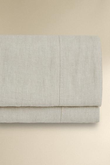 WASHED LINEN FLAT SHEET (160 GxM²) - Light beige by Zara