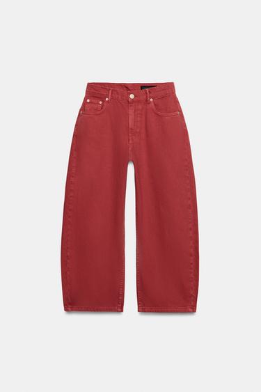 Zara ZW COLLECTION CAPRI BALLOON FARMERKE SREDNJE VISOKOG STRUKA – Crvena