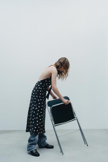 ROBE MIDI SATINÉE À POIS - Bleu marine foncé de Zara - Image 1