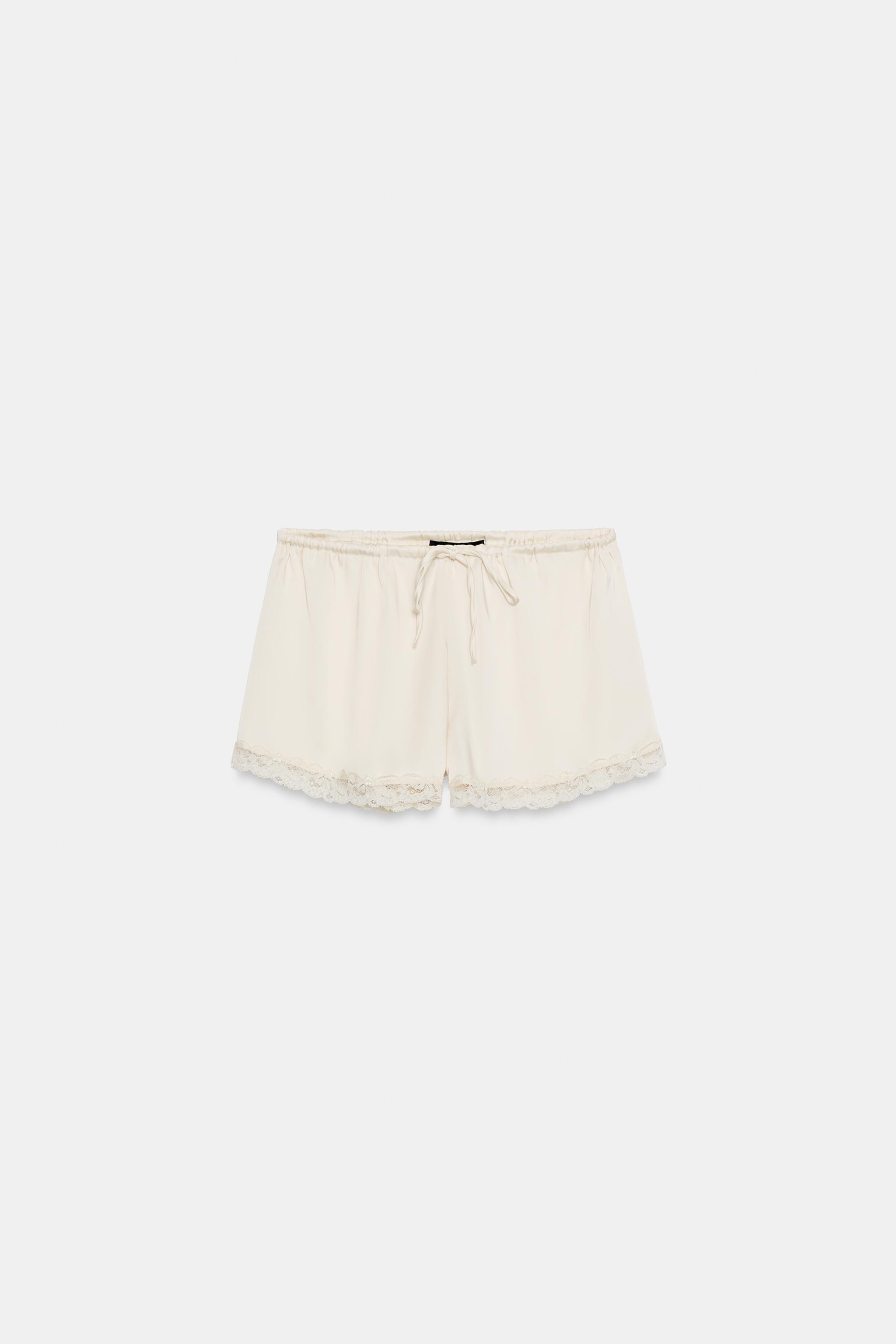 SATIN EFFECT LACE MINI SHORTS