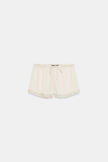 SATIN MINI SHORTS WITH LACE TRIM - Cava by Zara