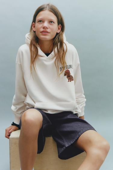 SUDADERA CAPUCHA ESTAMPADO PERRO - Crudo de Zara