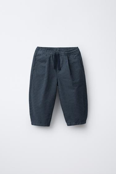 Zara WARM PLAID BAGGY PANTS - Blue
