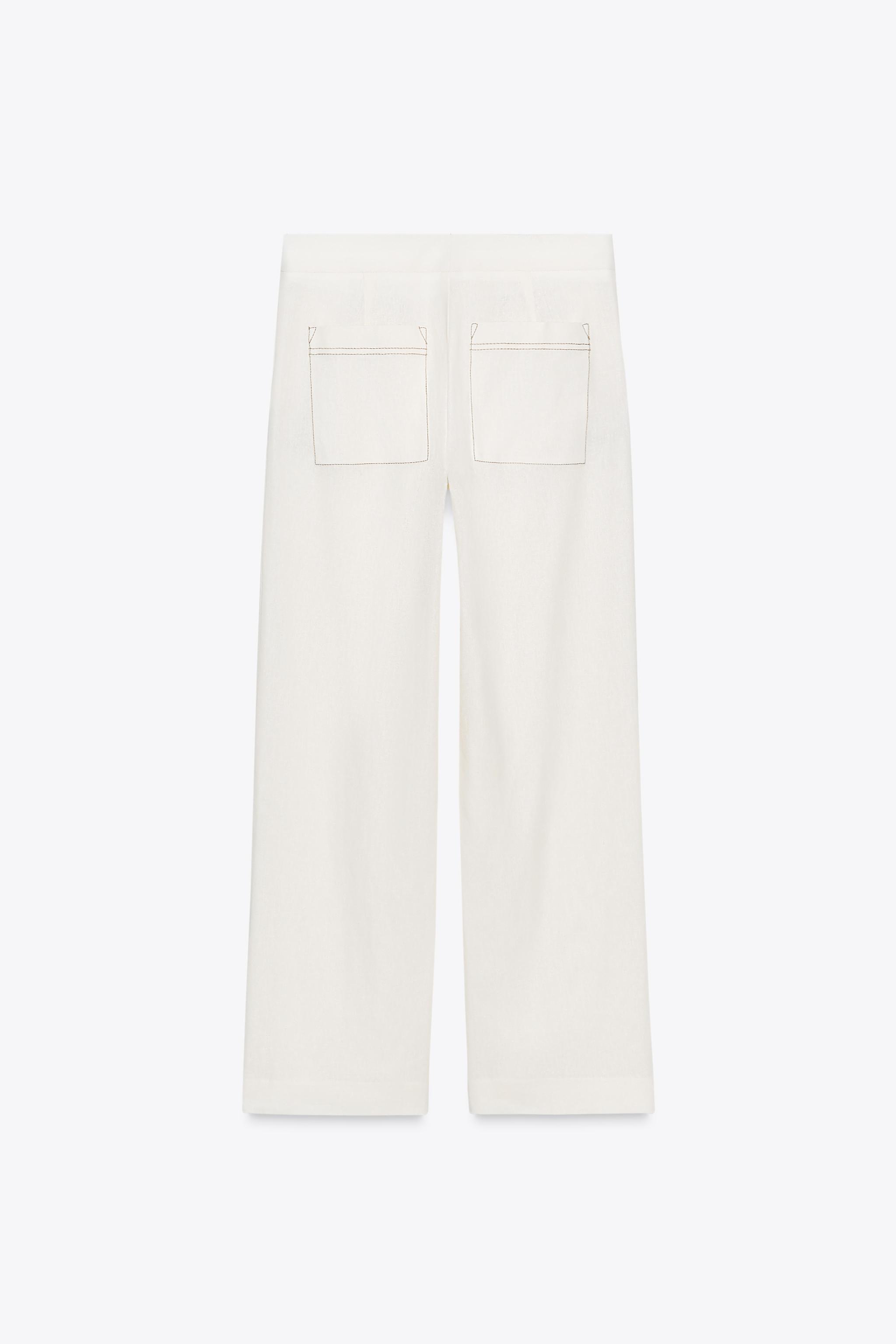 PANTALON DROIT AVEC LIN SURPIQÛRES CONTRASTE