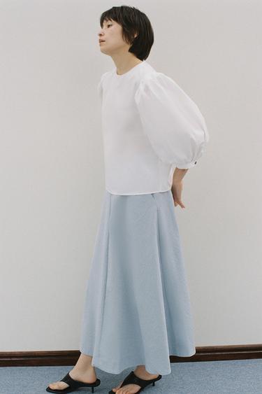 ZARA WOMAN COLLECTION フレアボタン スカートライトブルー0ZaraのZARA WOMAN COLLECTION フレアボタン スカート - ライトブルー - 画像 0