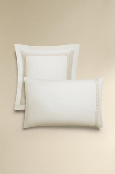 EMBROIDERED SATEEN PILLOWCASE - Brown / Taupe by Zara - Image 0