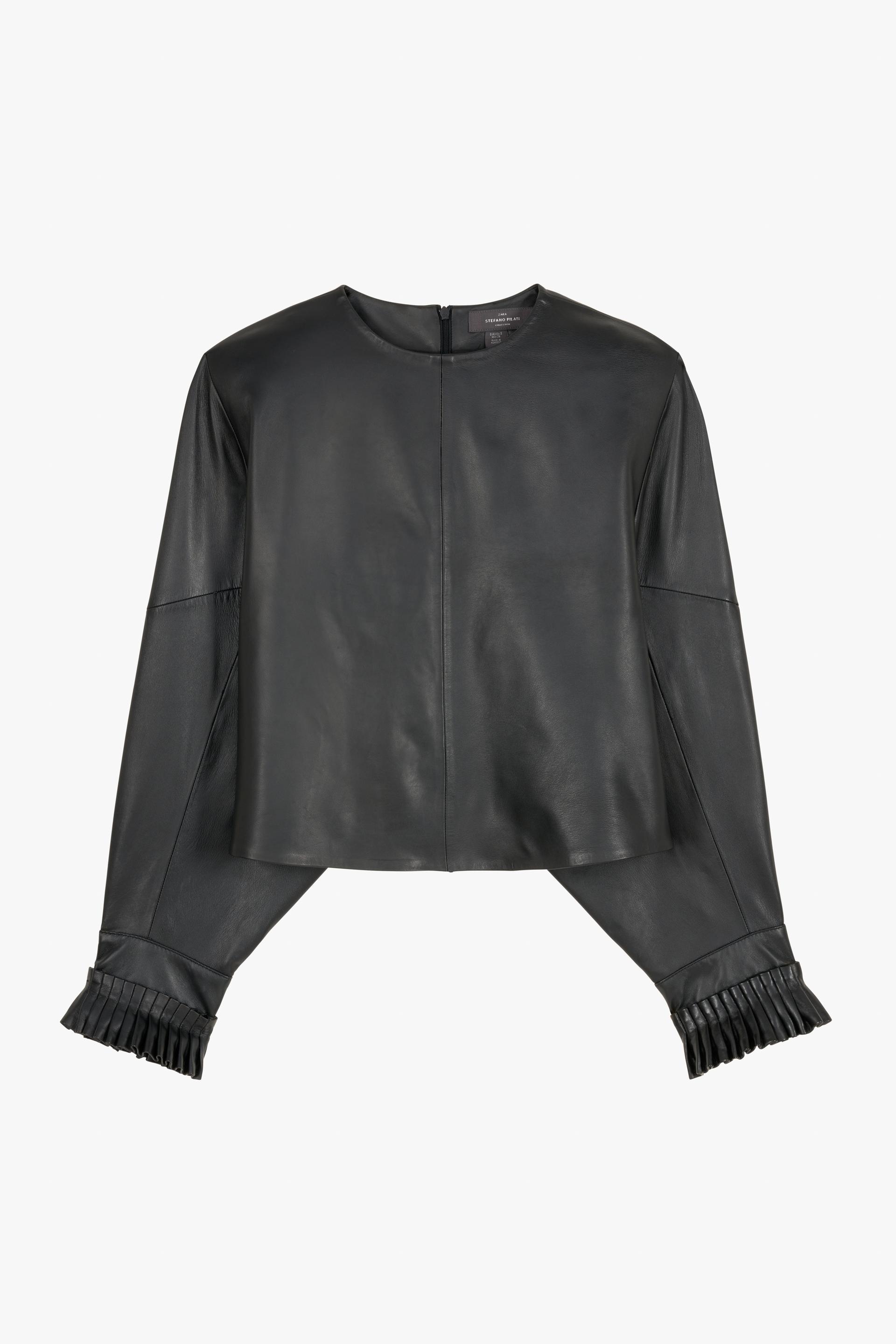 NWT Zara Voluminous Leather shops Top in black size XS