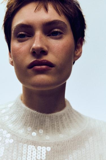 JERSEY OVERSIZE LENTEJUELAS CON ALPACA Y LANA - Crudo de Zara
