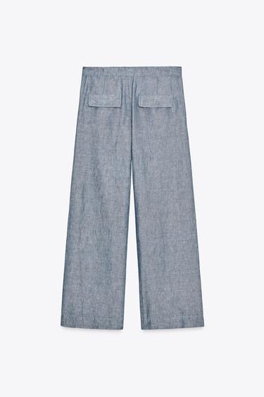 ZW COLLECTION LINEN BLEND WIDE-LEG TROUSERS - Blue by Zara - Image 8