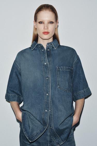 CAMISA DENIM MANGA CORTA ZW COLLECTION - Azul medio de Zara
