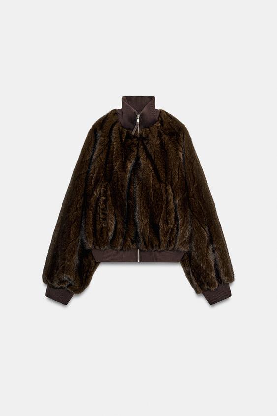 FAUX FUR BOMBER JACKET - Brown by Zara - Image 0