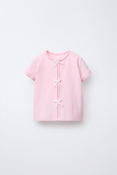 CAMISETA RIB LACITOS - Rosa pastel de Zara