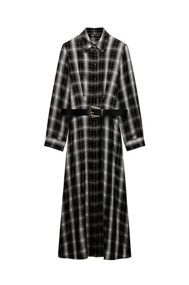 PLAID MIDI SHIRT DRESS