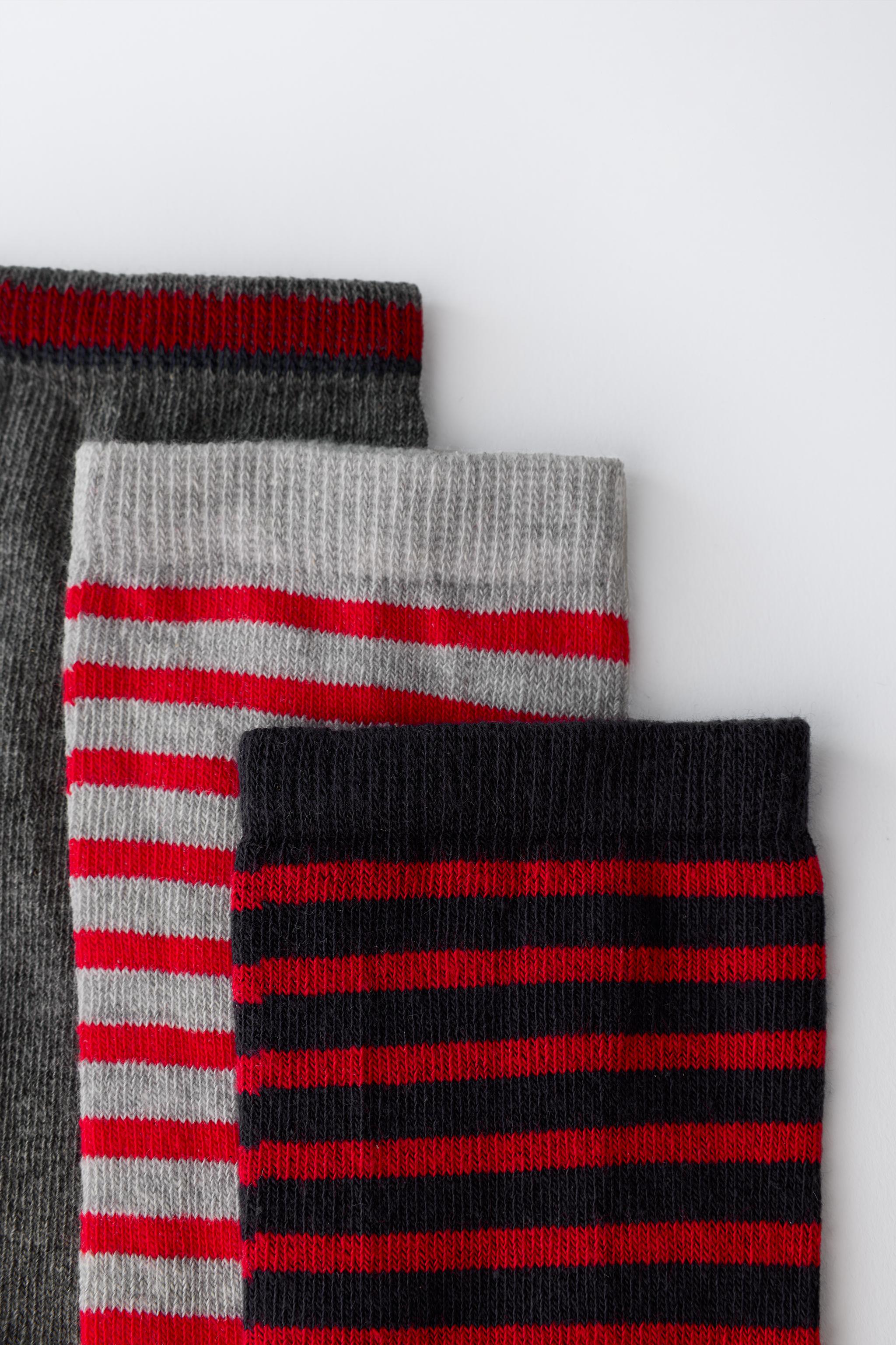 LOT DE TROIS PAIRES CHAUSSETTES MI-HAUTES RAYÉES ET UNIES