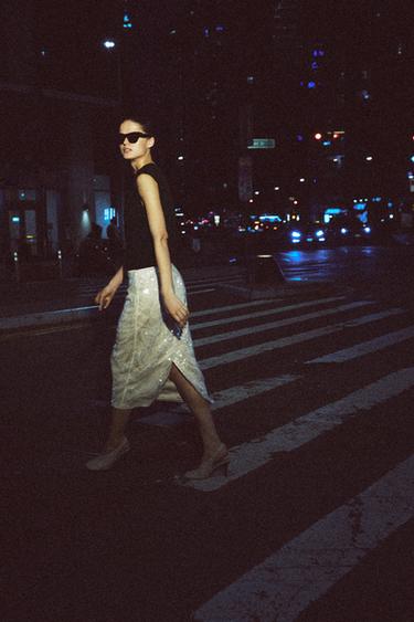 ZW COLLECTION SEQUIN MIDI SKIRT - Oyster-white by Zara