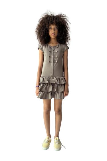 DRESS WITH RUFFLES AND FROG FASTENING - Khaki by Zara