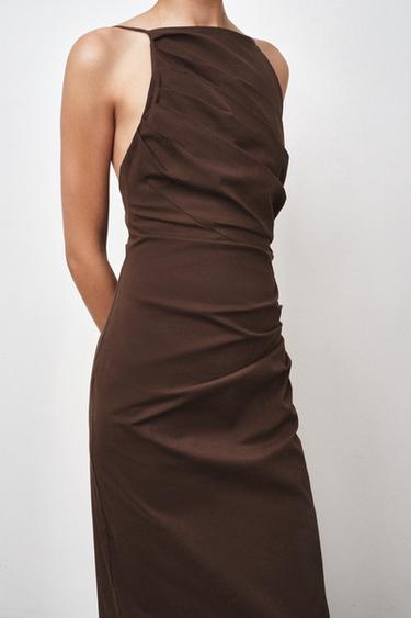 ROBE MI-LONGUE DRAPÉE ZW COLLECTION - Marron de Zara
