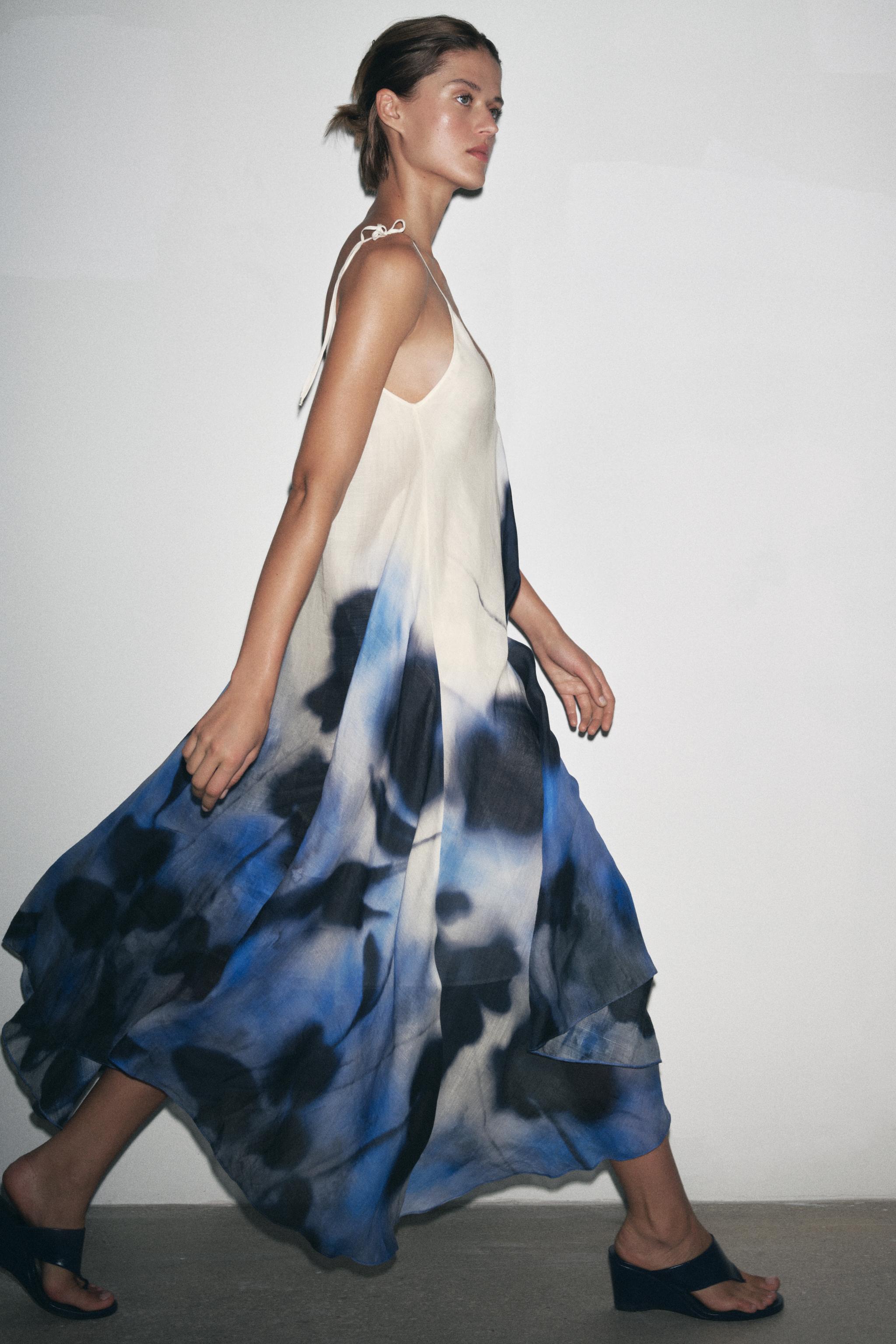 【ZARA】ZW COLLECTION プリント柄レーヨン100%ワンピース ZW COLLECTION プリント柄レーヨン100%ワンピース - エクリュ