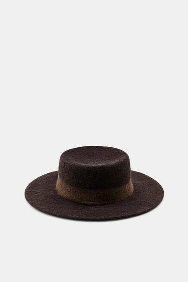 SOMBRERO CON LANA LÍNEA CONTRASTE - Marrón de Zara