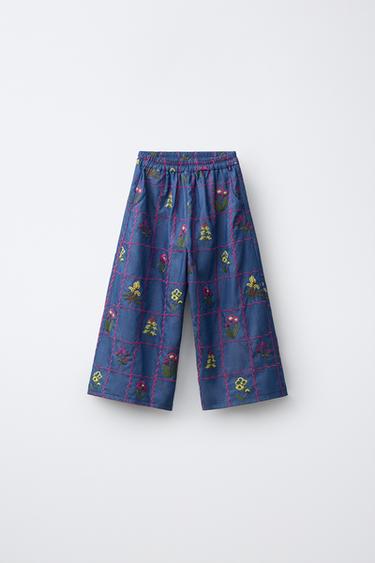 HOSE MIT WEITEM BEIN UND STICKEREI - Indigoblau von Zara